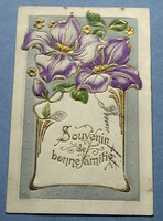 Antique art nouveau embossed New Year litho postcard - flower