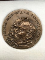 Bronze relief plaque f. Passy French and r. Cremer with the image of British Nobel Peace Prize winners