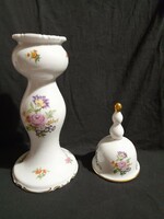 Wallendorf floral porcelain candle holder and bell together