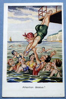 Old humorous litho artist postcard - bathing ladies