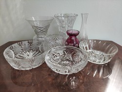 Pack of 8 polished crystal and glass vases and bowls