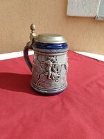 A shabby knight's tournament, a scenic German beer mug with a tin lid,, flawless,,