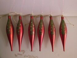 Christmas tree decorations - 6 pcs - 15 x 3 cm - painted with 3 d glitter - plastic - German - flawless