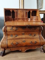 Wonderful antique baroque wooden chest of drawers, writing secretary, with secret drawer and compartments