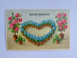 Old floral postcard embossed postcard rose heart forget-me-not clover