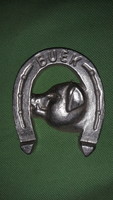 Antik AUTÓS fém kisebb fém öntvény újévi szerencsehozó lópatkó malaccal 7 x 6 cm a képek szerint
