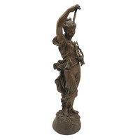 Hárfát tartó női szobor - ón-  M01043