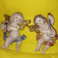 2 Wall puttos playing musical instruments, angels, wall decorations.
