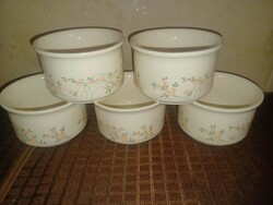5 English faience bowls with pink floral retro biltons