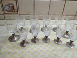 Retro metal base ground glass glass set for sale! 6+5 glasses