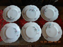 Zsolnay beaded, flat plate with rose pattern 6 pcs