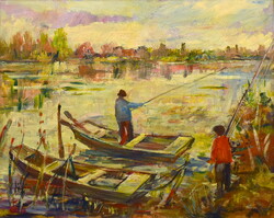 József Bánfi (1936) boys fishing in the backwater
