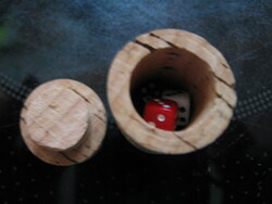 Retro mini dice game in a cork stopper