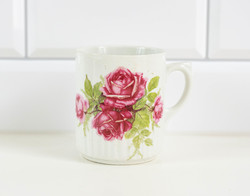 Last option shield seal Zsolnay skirted mug with rose pattern