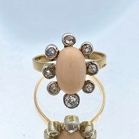 14K old coral gold ring with diamonds approx. 0.50 Ct.