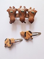 Handmade wooden giraffe French buckle and two small cow buckles together
