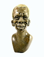 South African Sculptor: Native Male Carved Stone Bust
