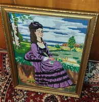 Tapestry picture, lady in purple dress
