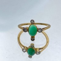 18K old gold ring with chrysoprase and diamonds