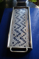 Tray - Art Deco - crocheted - glass.