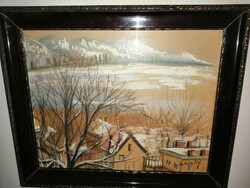Szilvásy pál marked, winter badacsony, beautiful framed painting.