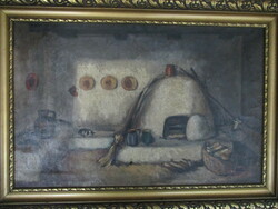 New discount! Antal Hoffmann: Jánosné Sulimán's smoky kitchen, Somogysárd, 1931, oil on canvas