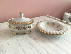 Beautiful gilded porcelain ashtray + bonbonnier, jewelry holder set