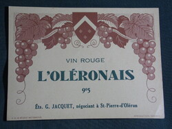 Bor címke, Francia, VIN ROUGE L'OLÉRONAIS vörös bor