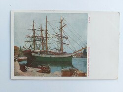 Old postcard art postcard ship port