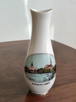 Hóllóháza porcelain vase with a slightly pot-bellied and slender neck with painted city details