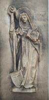 Szent Gertrud bronz fali plakett, dombormű