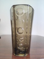 Különleges hatszögletű karika mintás antik füstüveg váza