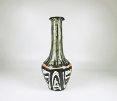 Gorka lívia, Fretro 1950s black ceramic vase with an abstract pattern, perfect! (G019)