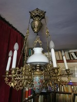 19th-century Zsolnay family-marked copper chandelier with a griffin bird. Discount!