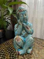 Türkiz mázas kerámia Buddha szobor