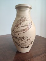 Large abdominal juried applied art leaf pattern Hungarian ceramic vase / pitcher