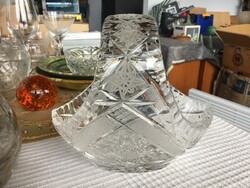 Nagy, metszett kristályüveg kínáló tál, kosár - crystal glass bowl (26)
