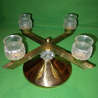 Beautiful 4-branch, brass-glass, table candle holder.