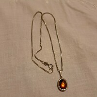 Silver necklace with amber pendant