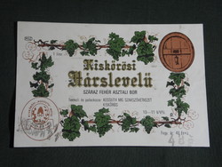 Bor címke, Kiskőrös Kossuth MGSZ, pincészet, borgazdaság, Kiskőrösi hárslevelű bor