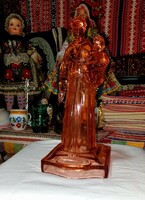 Antik Öntött üveg  Szent ereklye  Szent Antal karjában Kis Jézus. Mögötte Gyertyatartó  Gyönyörű , r