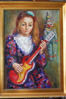 Little girl Józsa János with a guitar