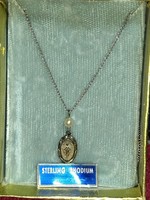Vintage 925 Sterling ezüst női St Mária gyönggyel nyaklánc nyakék