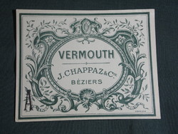 Bor címke,Franciaország, VERMOUTH J.CHAPPAZ&CIE BÉZIERS