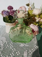 Gyönyörű üveg palack likőrös italos készlethez butella zöld szépség  Gyűjtői darab