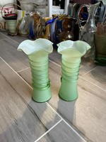 Beautiful midcentury modern greenish green glass vase collector's beauty