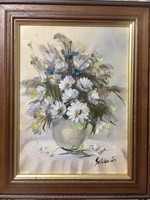 Virág csendélet vázában Széchenyi Szidónia 15x20 cm plusz keret