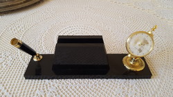 Desk malachite business card holder, clock, pen holder