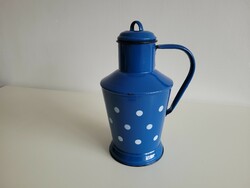 Old vintage 2 liter polka dot enamel small blue jug. Enameled 2 liter water jug