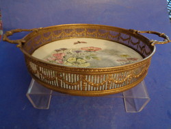 Antique faience tray with handles